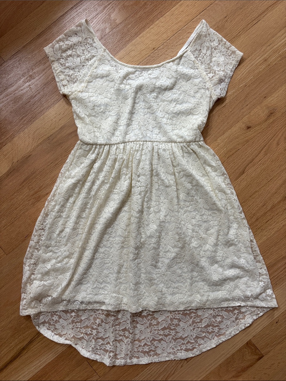 one clothing Cream Lace High-Low Lace Dress